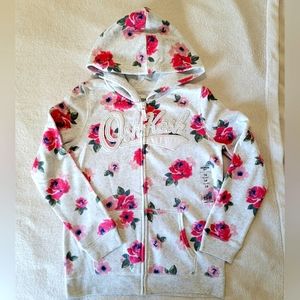 OshKosh B'gosh Girls Zip-up Hoodie. Grey w/ Floral design. Size 14